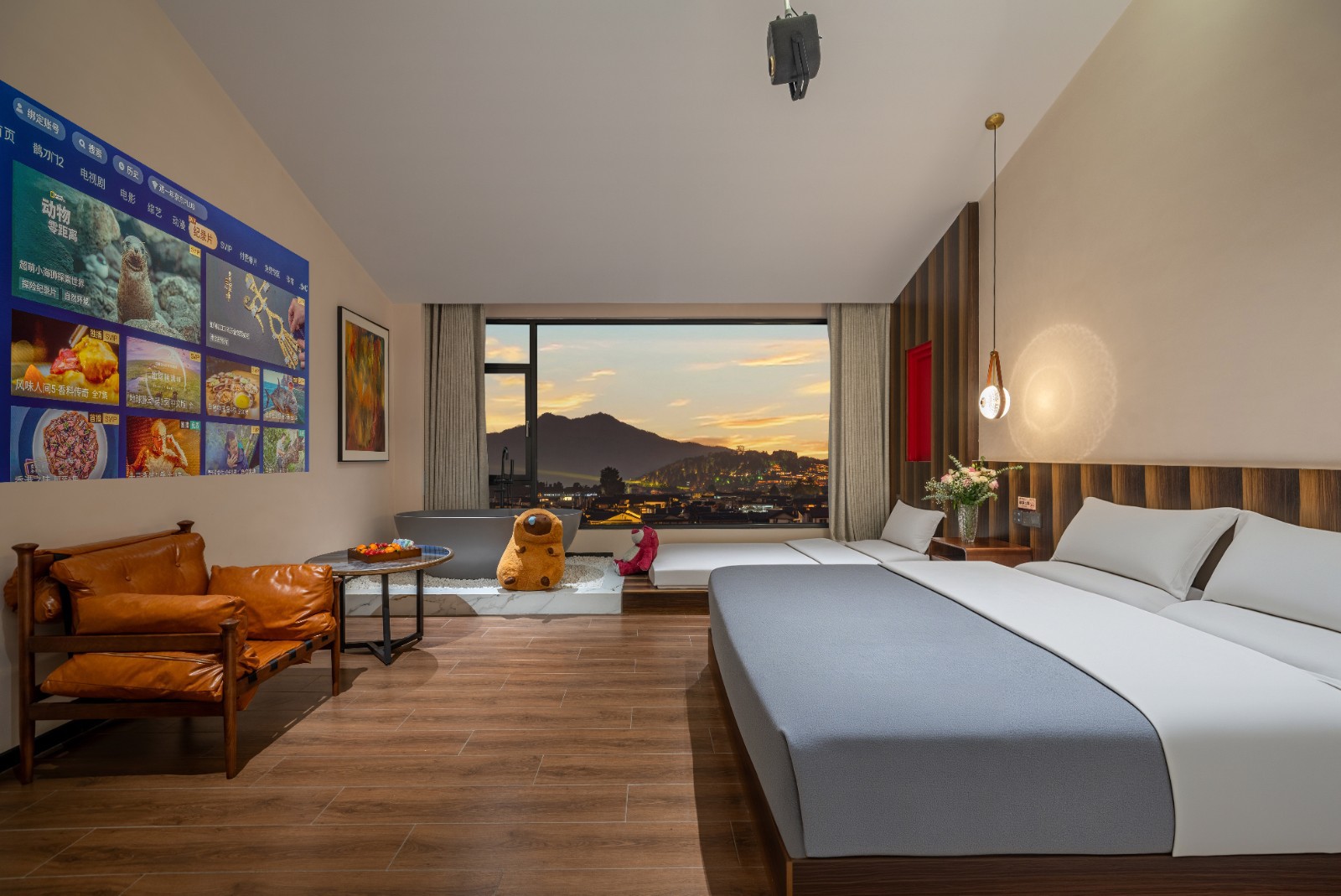 🏅️连住接机或接站🌸安舍观景家庭房🌸空调投影🌸门口停车方便🌸徕芬吹风机