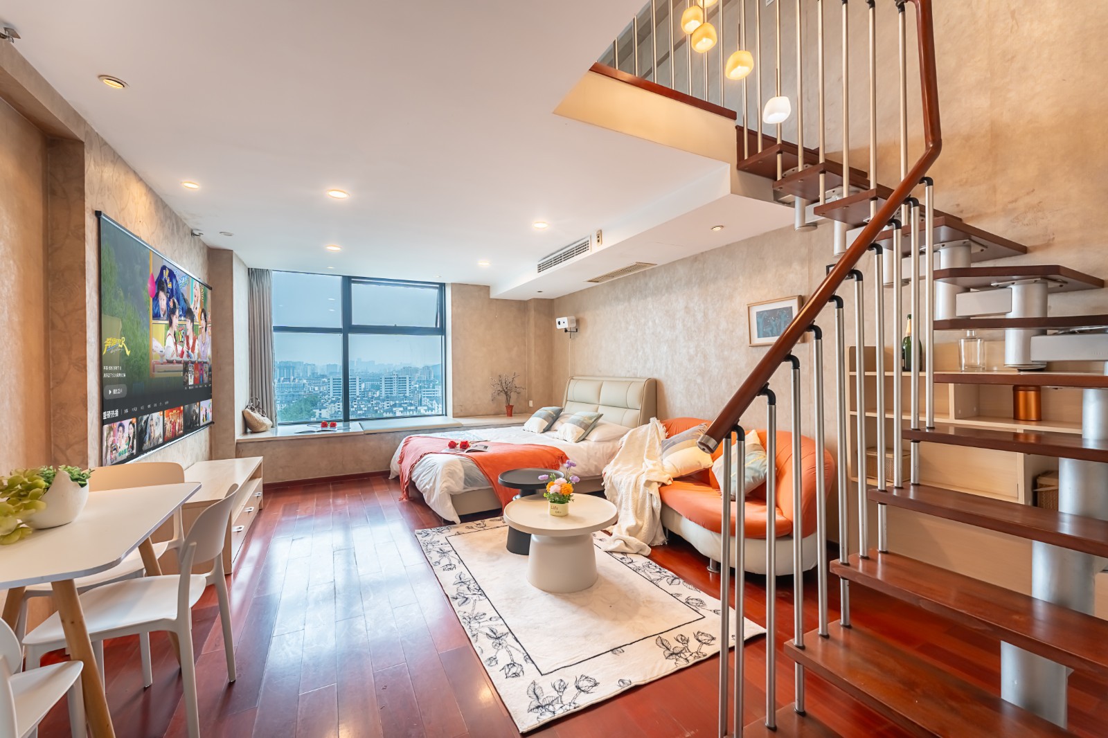 【通15】步行西湖/湖滨银泰/in77/高清投影/复式/杭州站/客厅一张床